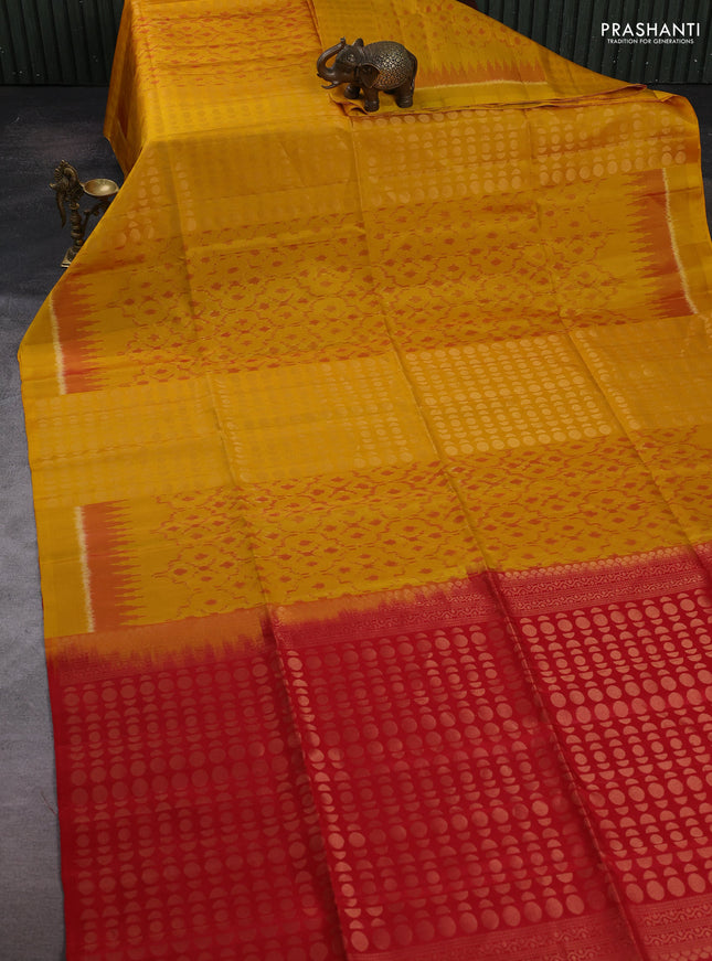Yellow & Red Ikat Soft Silk Saree