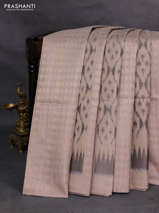 Beige & Mustard Ikat Soft Silk Saree