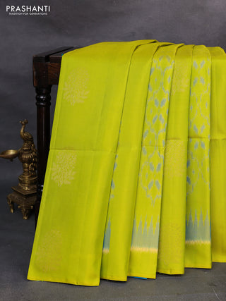 Lime Green & Cs Blue Ikat Soft Silk Saree