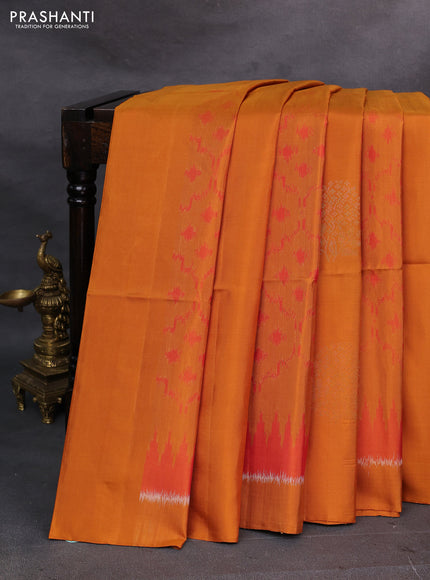 Mustard  & Red Ikat Soft Silk Saree