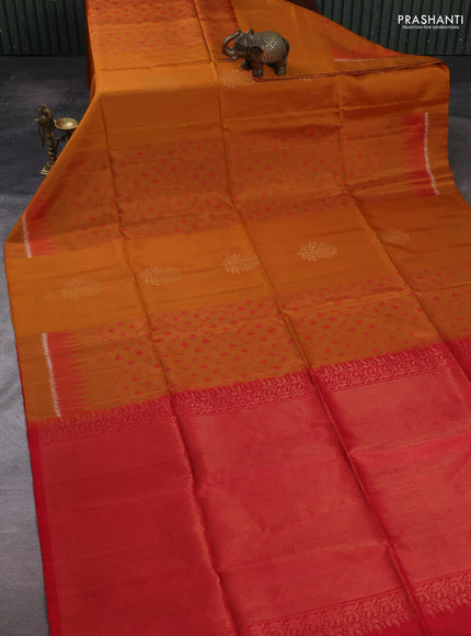 Mustard  & Red Ikat Soft Silk Saree