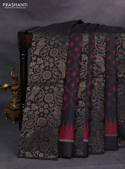 Black & Red Ikat Soft Silk Saree