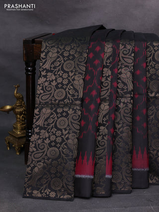 Black & Red Ikat Soft Silk Saree