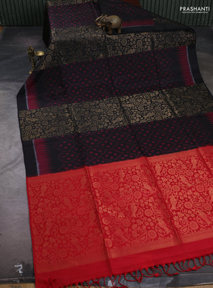 Black & Red Ikat Soft Silk Saree