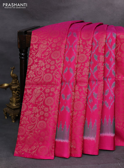 Magenta Pink & Mustard Ikat Soft Silk Saree