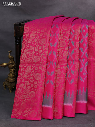 Magenta Pink & Mustard Ikat Soft Silk Saree