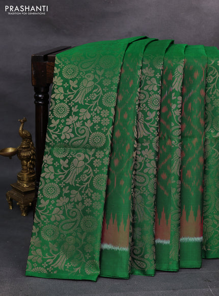 Green & Red Ikat Soft Silk Saree