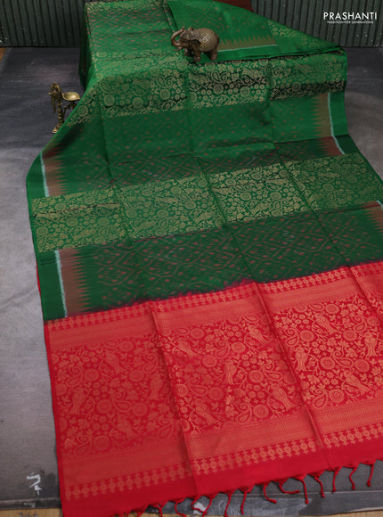 Green & Red Ikat Soft Silk Saree