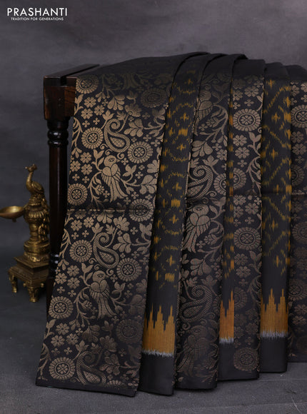 Black & Mustard Ikat Soft Silk Saree