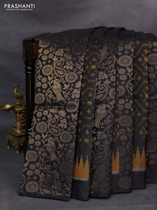 Black & Mustard Ikat Soft Silk Saree