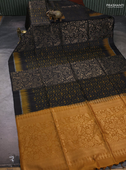 Black & Mustard Ikat Soft Silk Saree