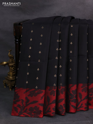 Black & Maroon Ikat Soft Silk Saree