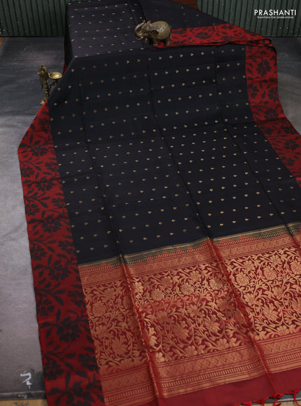 Black & Maroon Ikat Soft Silk Saree