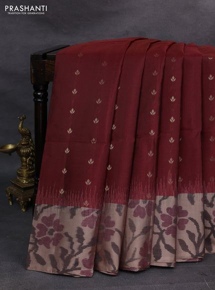 Maroon & Pastel Brown Ikat Soft Silk Saree