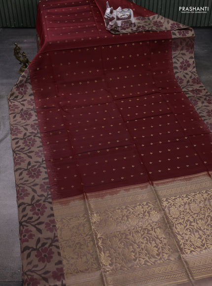 Maroon & Pastel Brown Ikat Soft Silk Saree