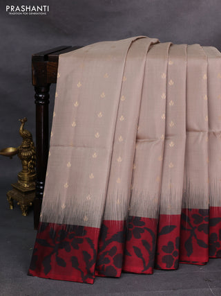 Beige & Maroon Ikat Soft Silk Saree
