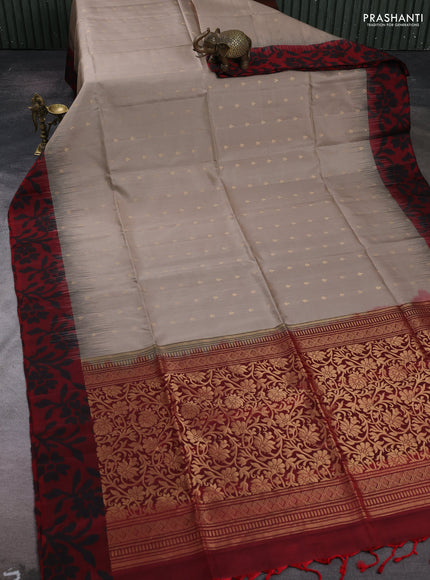Beige & Maroon Ikat Soft Silk Saree