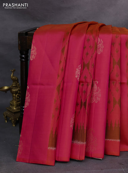 Pink & Beige Ikat Soft Silk Saree
