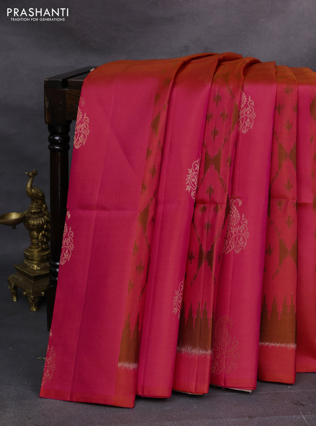 Pink & Beige Ikat Soft Silk Saree