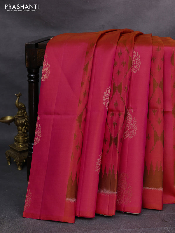 Pink & Beige Ikat Soft Silk Saree