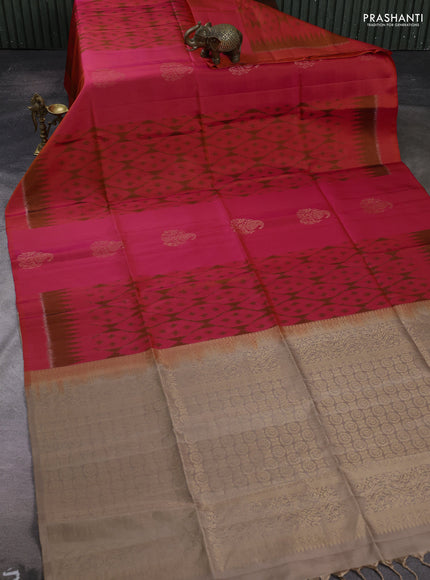 Pink & Beige Ikat Soft Silk Saree