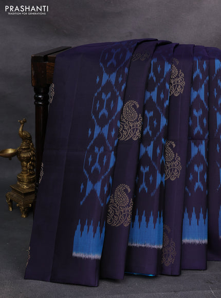 Navy Blue & Cs Blue Ikat Soft Silk Saree