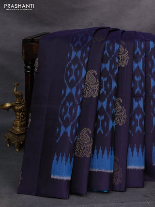 Navy Blue & Cs Blue Ikat Soft Silk Saree