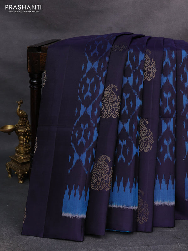 Navy Blue & Cs Blue Ikat Soft Silk Saree
