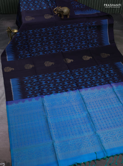 Navy Blue & Cs Blue Ikat Soft Silk Saree