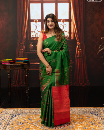 Green & Red Ikat Soft Silk Saree