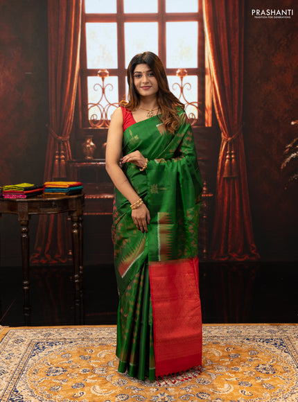 Green & Red Ikat Soft Silk Saree