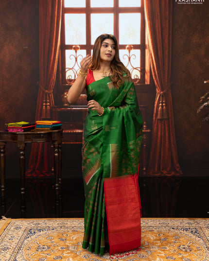 Green & Red Ikat Soft Silk Saree