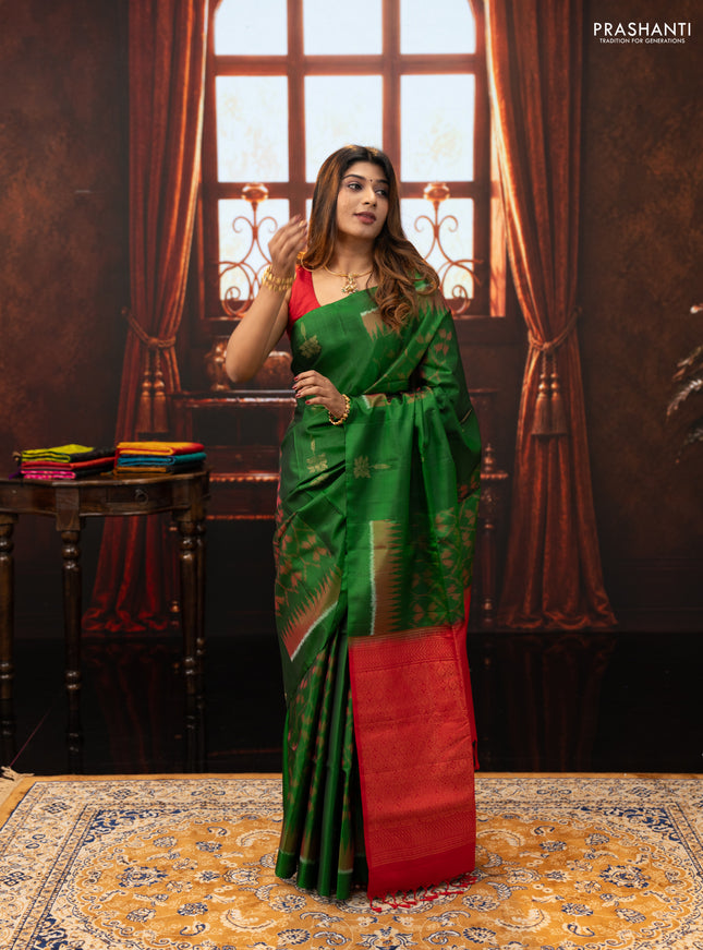 Green & Red Ikat Soft Silk Saree