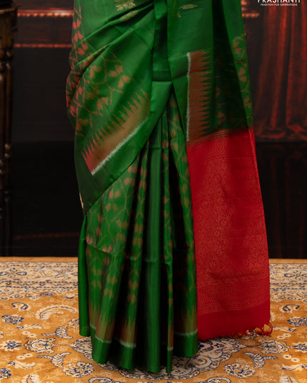 Green & Red Ikat Soft Silk Saree