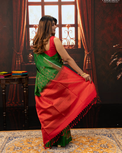 Green & Red Ikat Soft Silk Saree