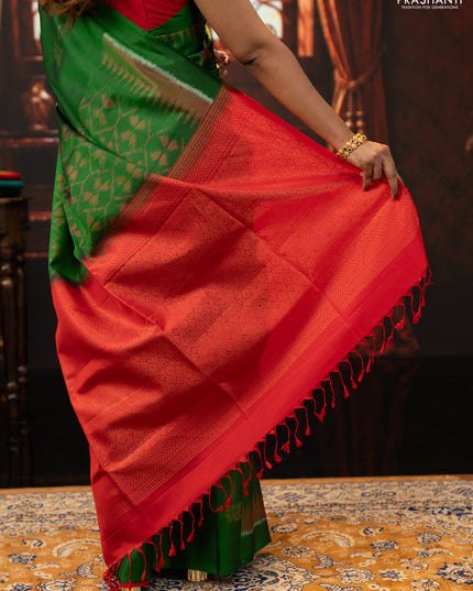 Green & Red Ikat Soft Silk Saree
