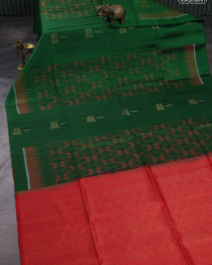 Green & Red Ikat Soft Silk Saree