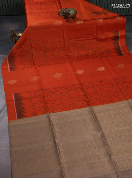 Rust & Beige Ikat Soft Silk Saree