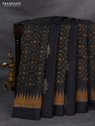 Black & Mustard Ikat Soft Silk Saree