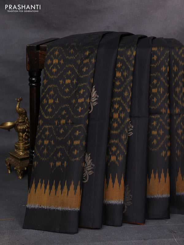 Black & Mustard Ikat Soft Silk Saree