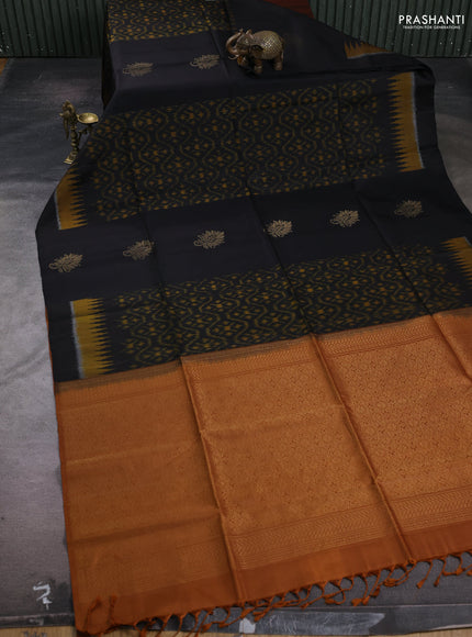 Black & Mustard Ikat Soft Silk Saree