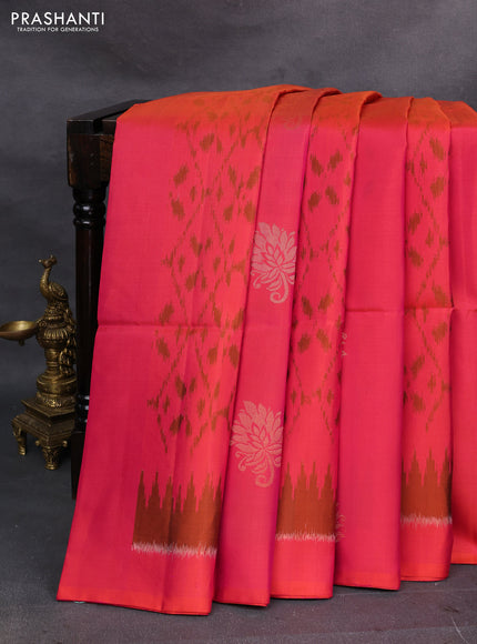Pink & Purple Ikat Soft Silk Saree