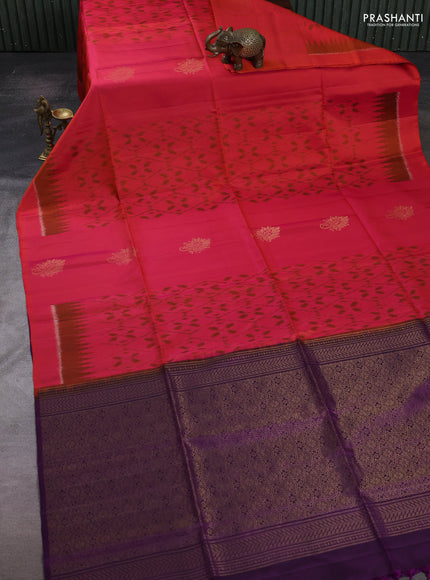 Pink & Purple Ikat Soft Silk Saree