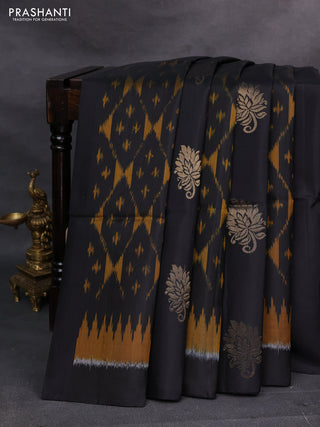 Black & Beige Ikat Soft Silk Saree