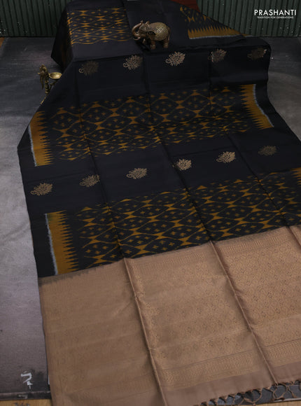 Black & Beige Ikat Soft Silk Saree