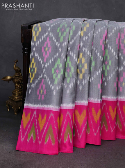 Grey & Pink Ikat Soft Silk Saree