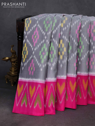 Grey & Pink Ikat Soft Silk Saree