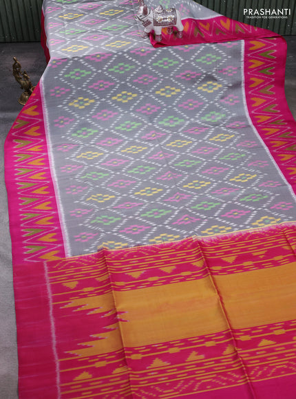 Grey & Pink Ikat Soft Silk Saree