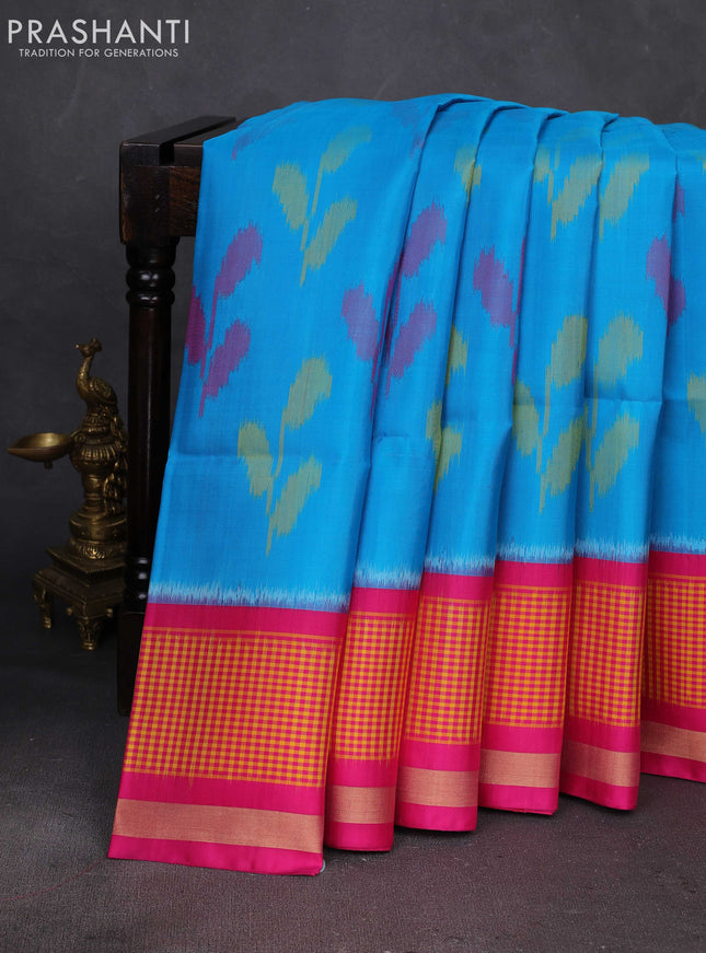 Cs Blue & Pink Ikat Soft Silk Saree