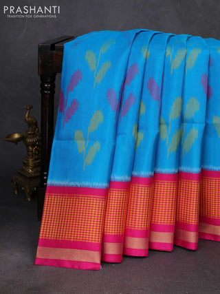 Cs Blue & Pink Ikat Soft Silk Saree